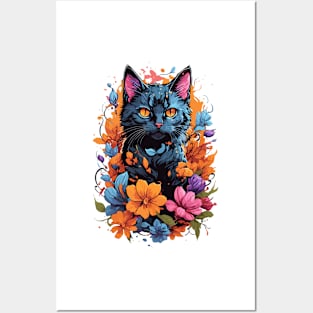 cat in flowers Posters and Art